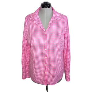 J. Crew Factory pink gingham button front shirt, women's size XL